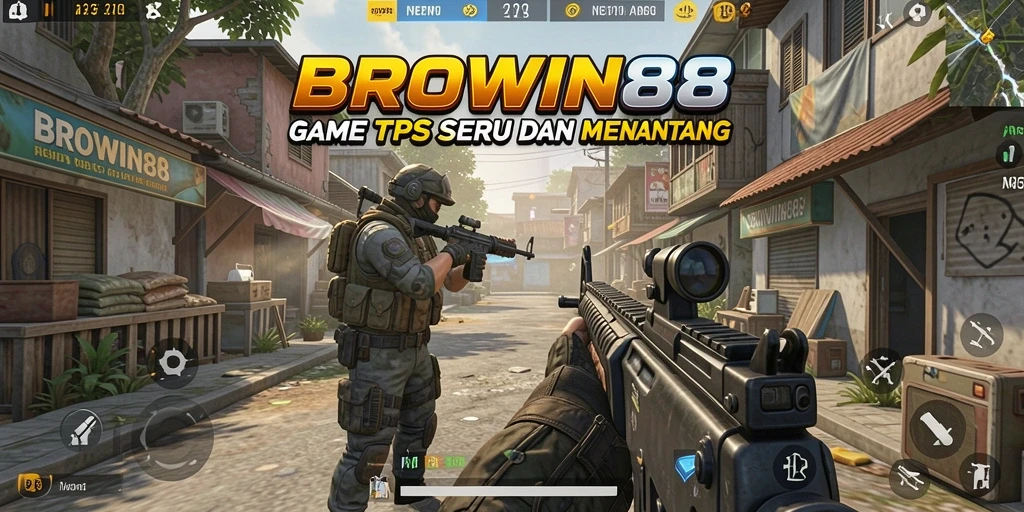 Tangkapan layar utama BROWIN88 menampilkan aksi gameplay TPS yang intens.