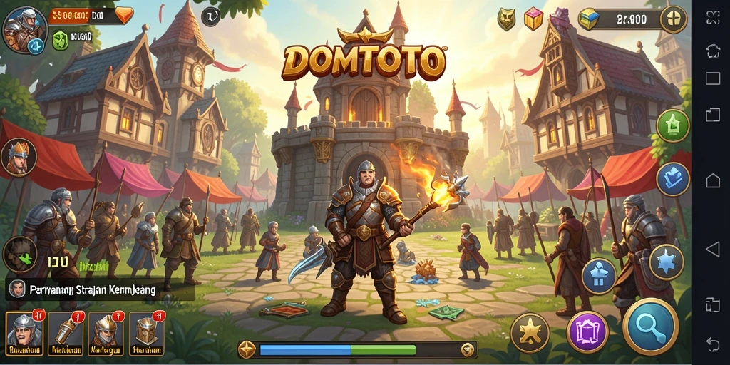 Screenshot DOMTOTO menampilkan aksi strategi membangun kerajaan yang menakjubkan.