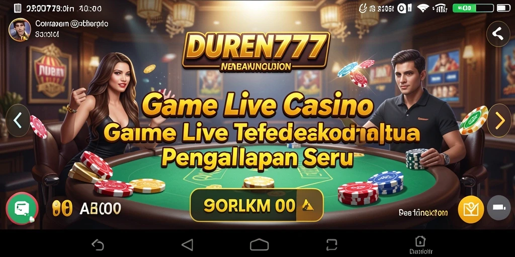 Screenshot DUREN777 menunjukkan dealer cantik dan gameplay seru Live Casino.
