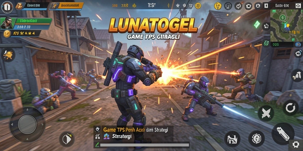 Screenshot gameplay LUNATOGEL dengan aksi tembak-menembak intens.