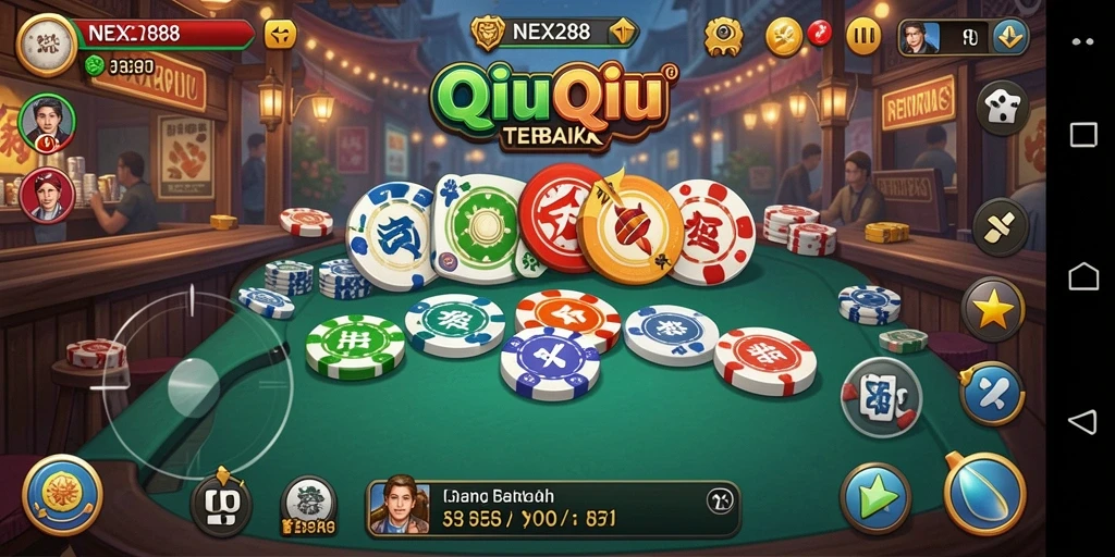 Screenshot utama NEX288 menunjukkan momen seru permainan QiuQiu.