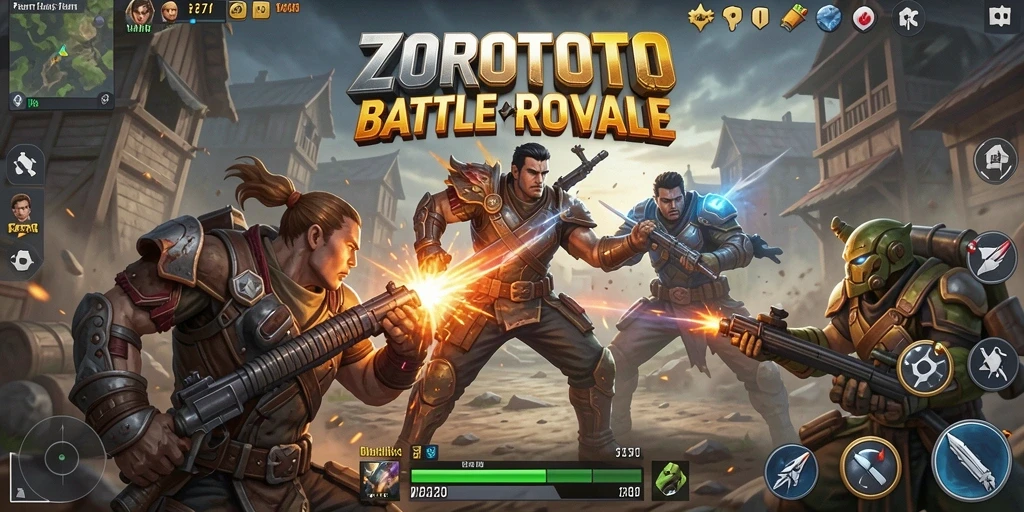 Screenshot gameplay ZOROTOTO yang menampilkan aksi pertarungan Battle Royale.